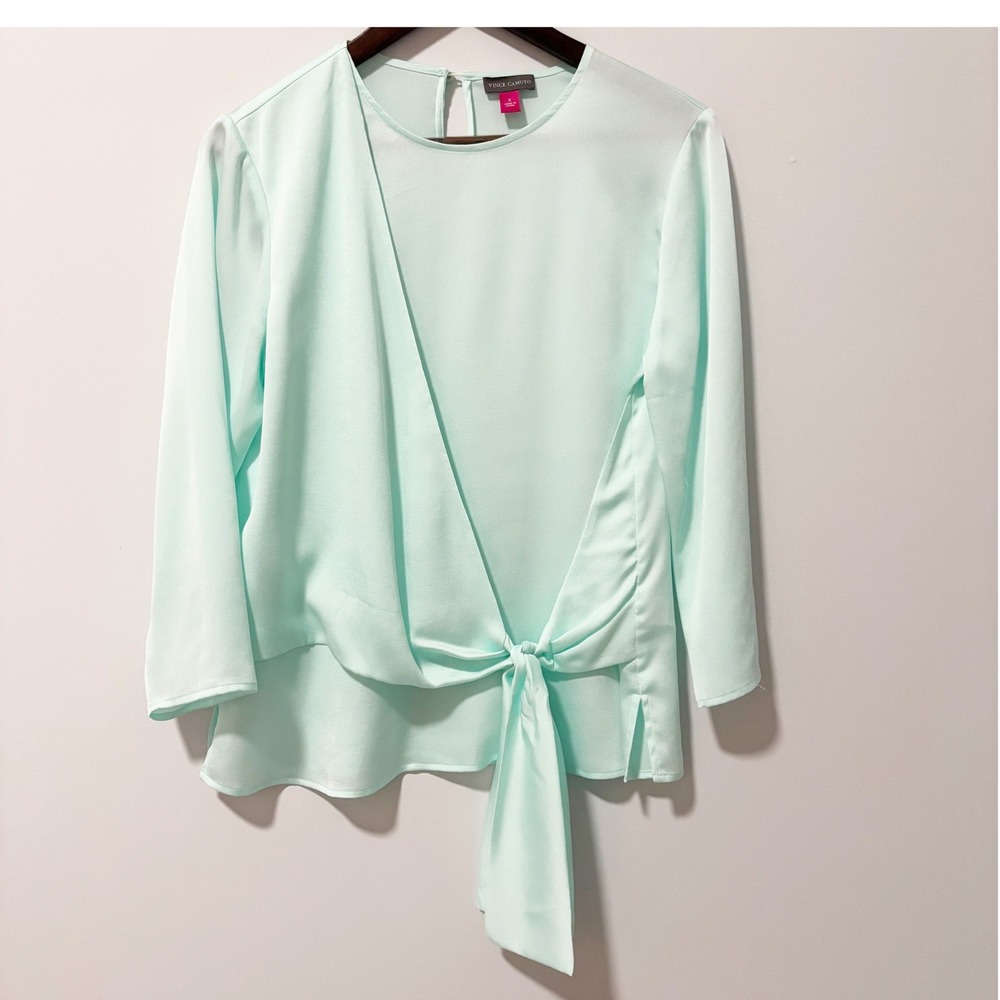 Vince Camuto Blouse Women Size Small Faux Wrap Tie Front Crepe Top Office Work
